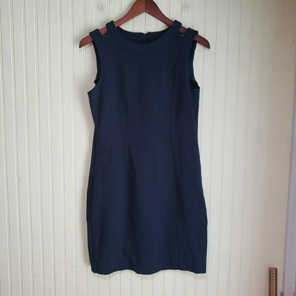 Katherine Barclay Dress Womens 8 Blue Sleeveless Round Neck Sheath Knee Length